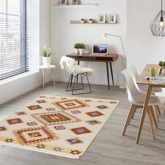 Tapis plat ethnique avec franges Dayton